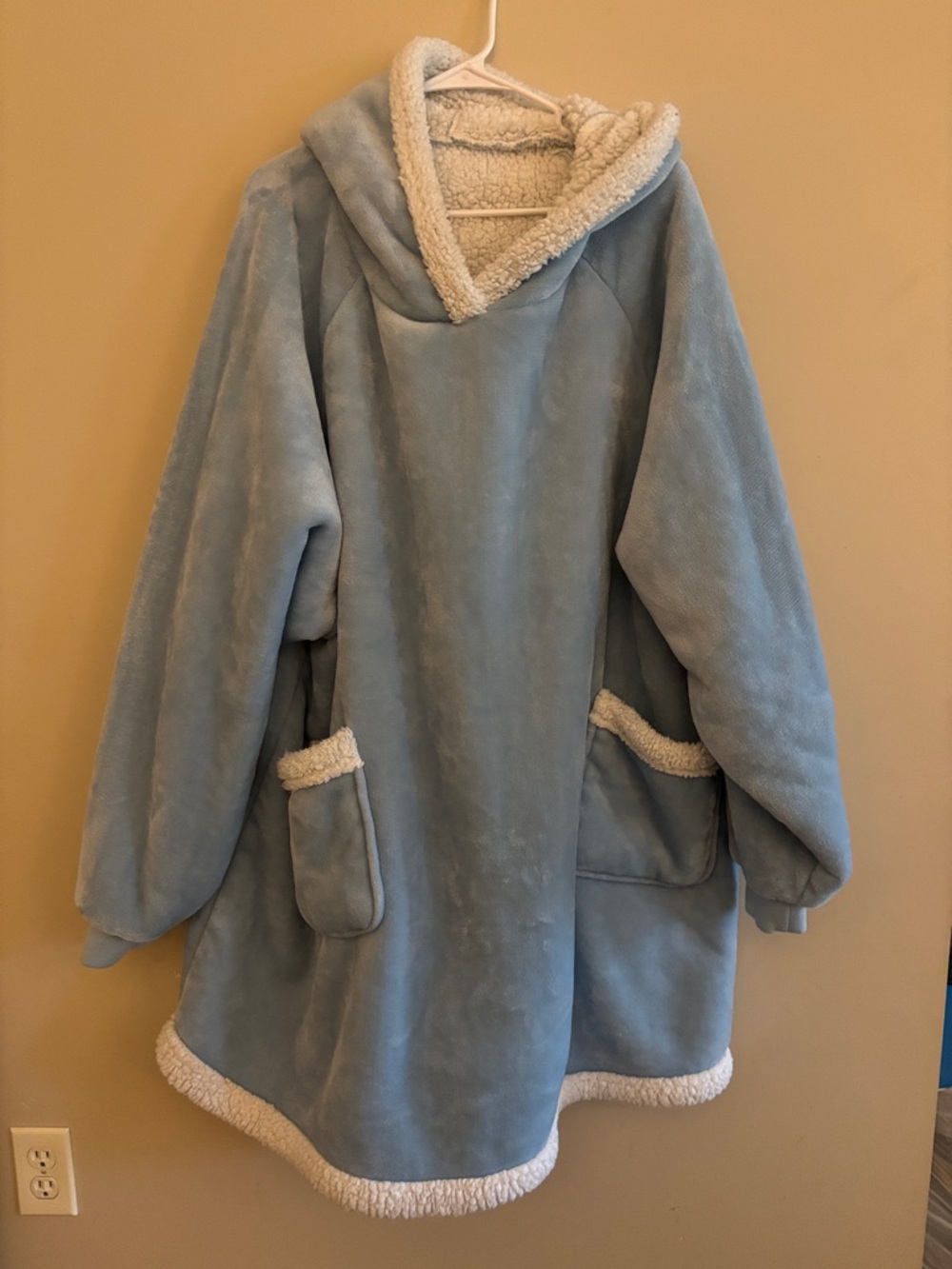 Plush Hooded Wearable Blanket - Light Blue with Cream Sherpa Trim